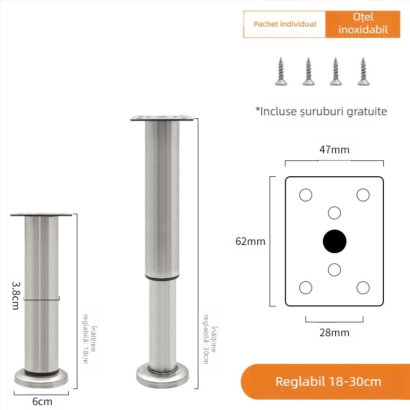 Picioare reglabile pentru mobilier – Qiaoju qiaojian hardware, model QJDL-BXGGJ-7, material: oțel inoxidabil/oțel laminat la rece, potrivite pentru dulapuri și canapele, stil modern minimalist