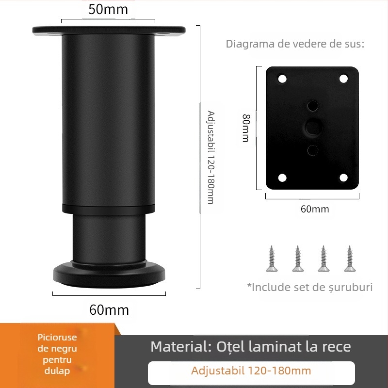 Picioare reglabile pentru mobilier – Qiaoju qiaojian hardware, model QJDL-BXGGJ-7, material: oțel inoxidabil/oțel laminat la rece, potrivite pentru dulapuri și canapele, stil modern minimalist