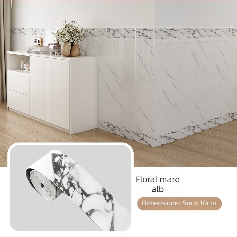 Plăci PVC imitatie marmură, bandă decorativă autoadezivă pentru perete și soclu