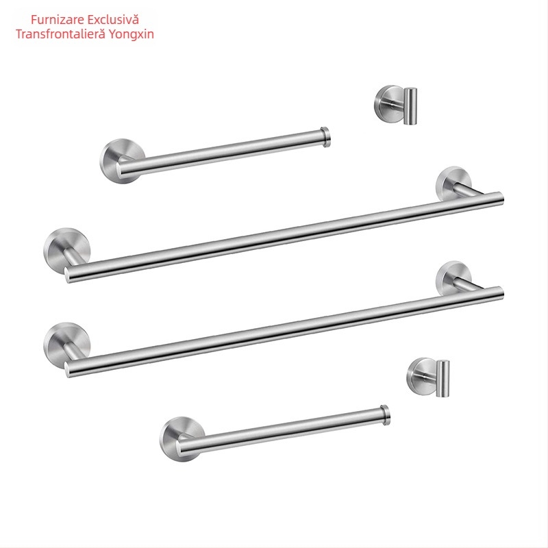 Set pentru prosoape din oțel inoxidabil 304, montat pe perete: bară pentru prosoape, suport pentru șervețele, inel pentru prosoape și cârlige; stil modern minimalist; set de șase piese sau mai mult