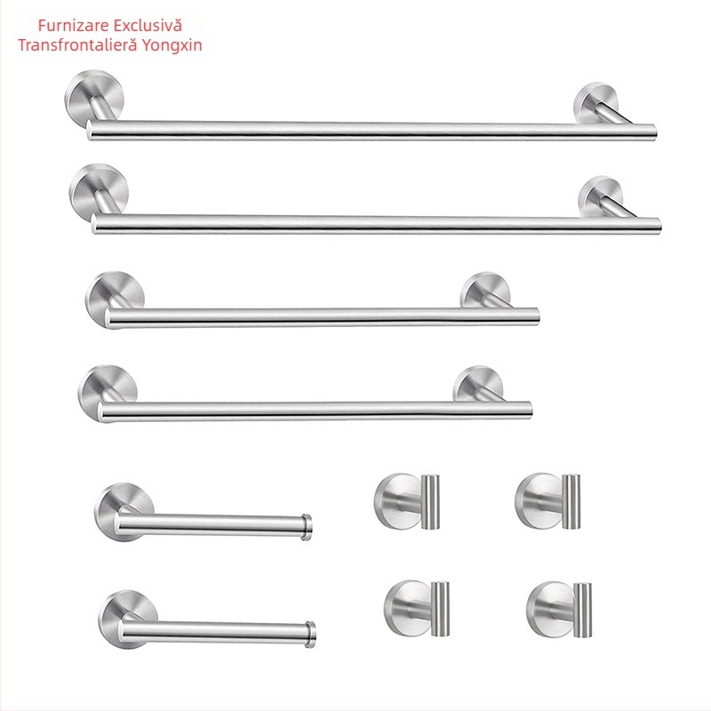 Set pentru prosoape din oțel inoxidabil 304, montat pe perete: bară pentru prosoape, suport pentru șervețele, inel pentru prosoape și cârlige; stil modern minimalist; set de șase piese sau mai mult