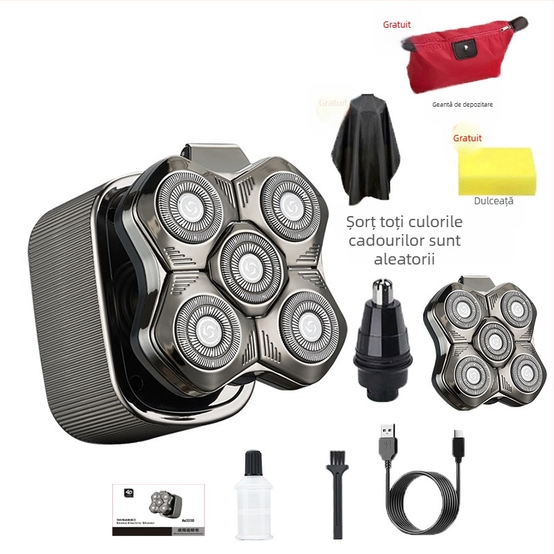 Aparat de ras electric pentru bărbați, cu cap de tăiere plutitor, baterie încorporată 500–800 mAh, autonomie peste 60 de minute, motor fără perii, încărcare și alimentare cu utilizare dublă