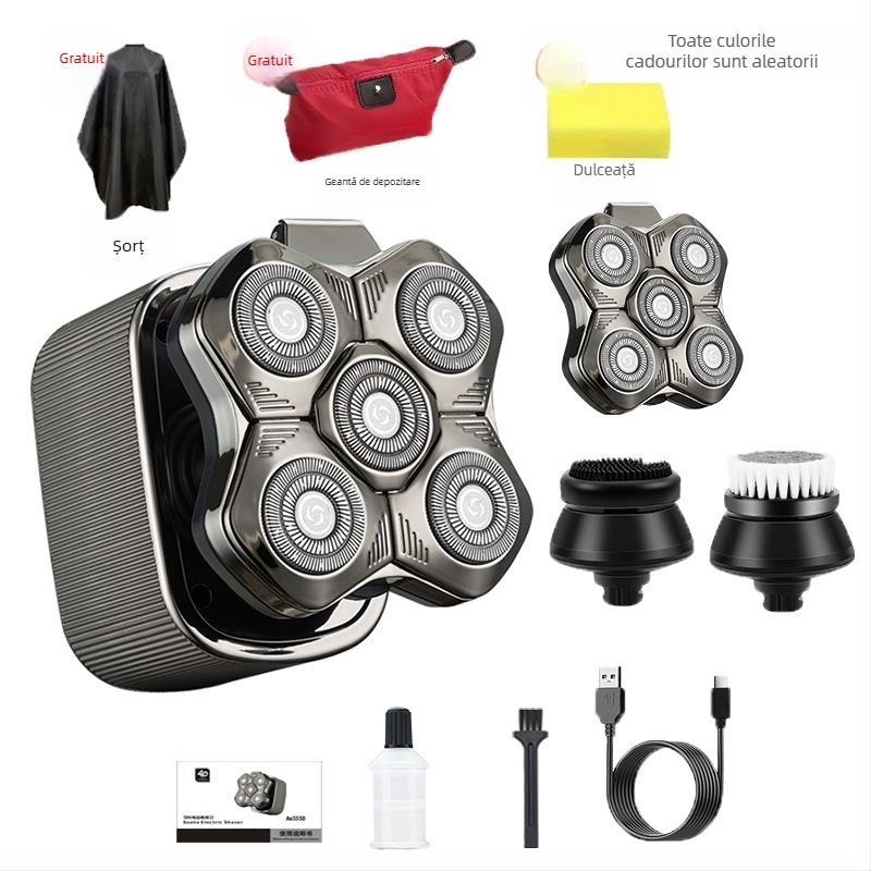 Aparat de ras electric pentru bărbați, cu cap de tăiere plutitor, baterie încorporată 500–800 mAh, autonomie peste 60 de minute, motor fără perii, încărcare și alimentare cu utilizare dublă