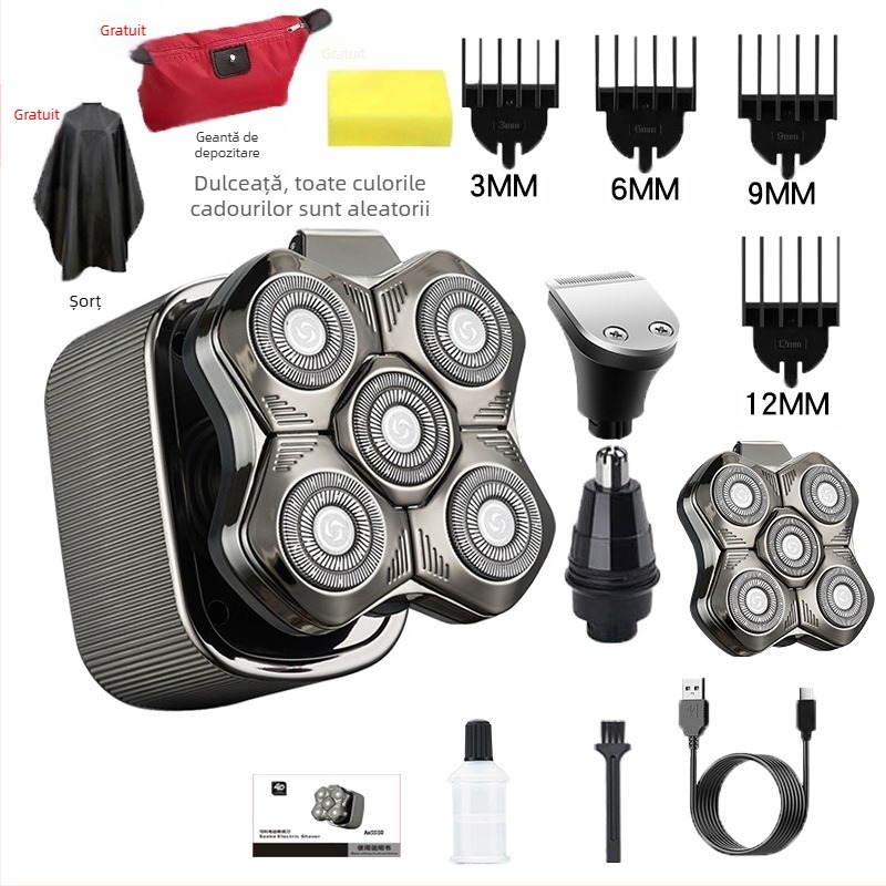 Aparat de ras electric pentru bărbați, cu cap de tăiere plutitor, baterie încorporată 500–800 mAh, autonomie peste 60 de minute, motor fără perii, încărcare și alimentare cu utilizare dublă