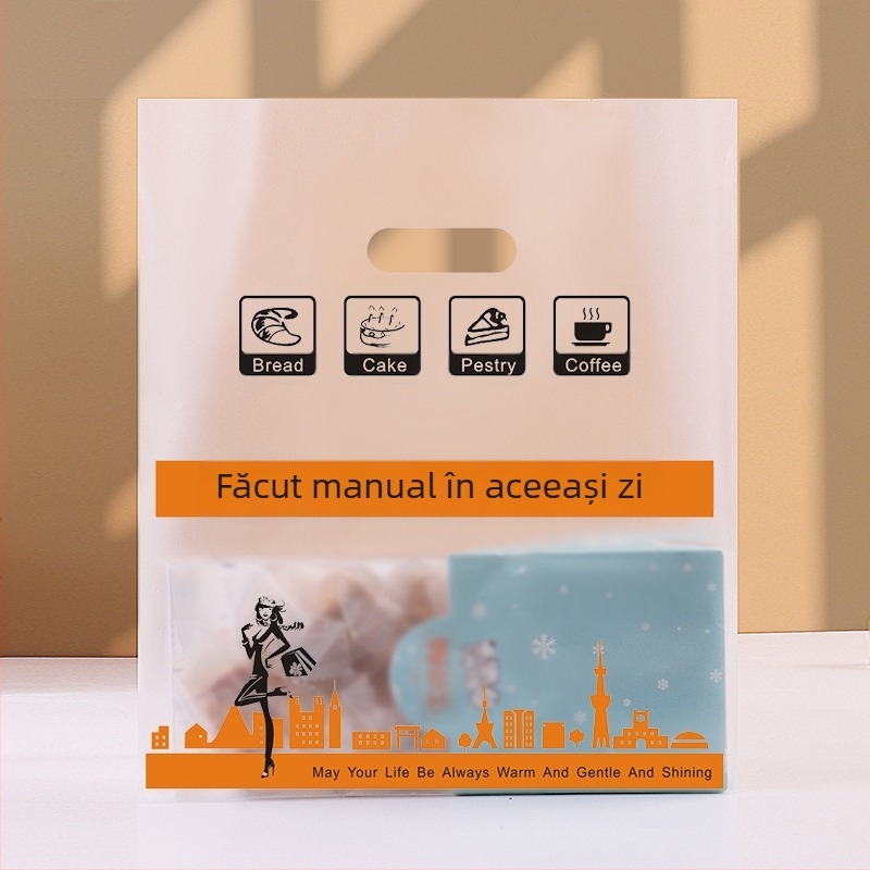 Sac de ambalare din plastic, transparent, pentru brutărie și livrare, cu logo imprimat
