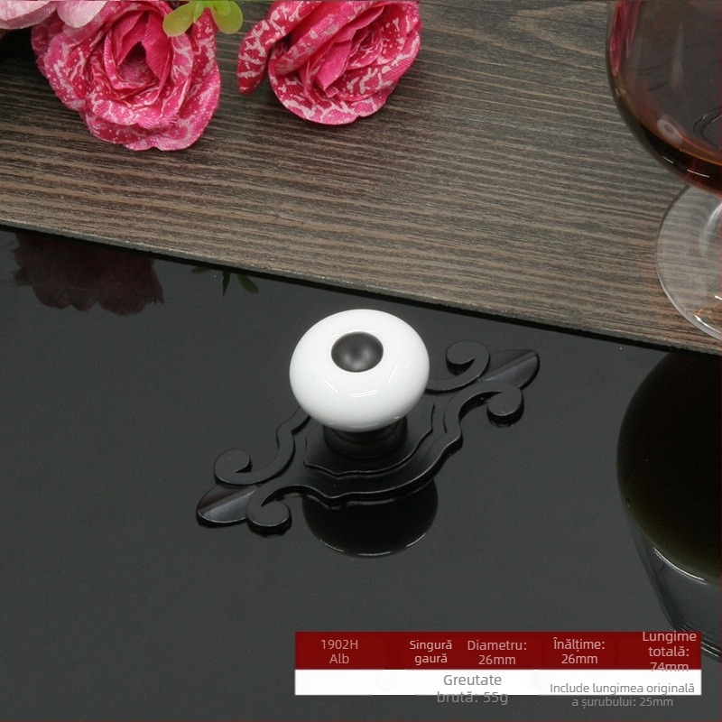 Maner circular ceramic pentru uși și sertare, cu bază, stil modern minimalist.