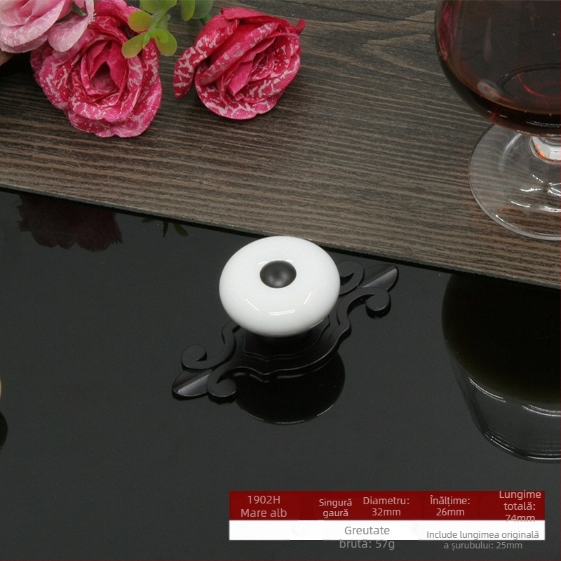 Maner circular ceramic pentru uși și sertare, cu bază, stil modern minimalist.