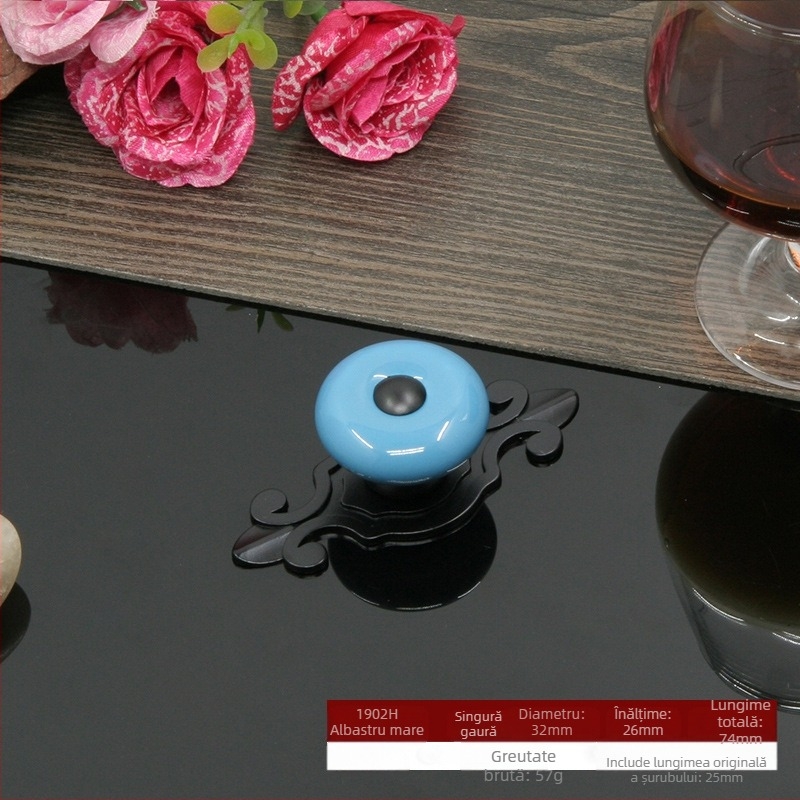 Maner circular ceramic pentru uși și sertare, cu bază, stil modern minimalist.