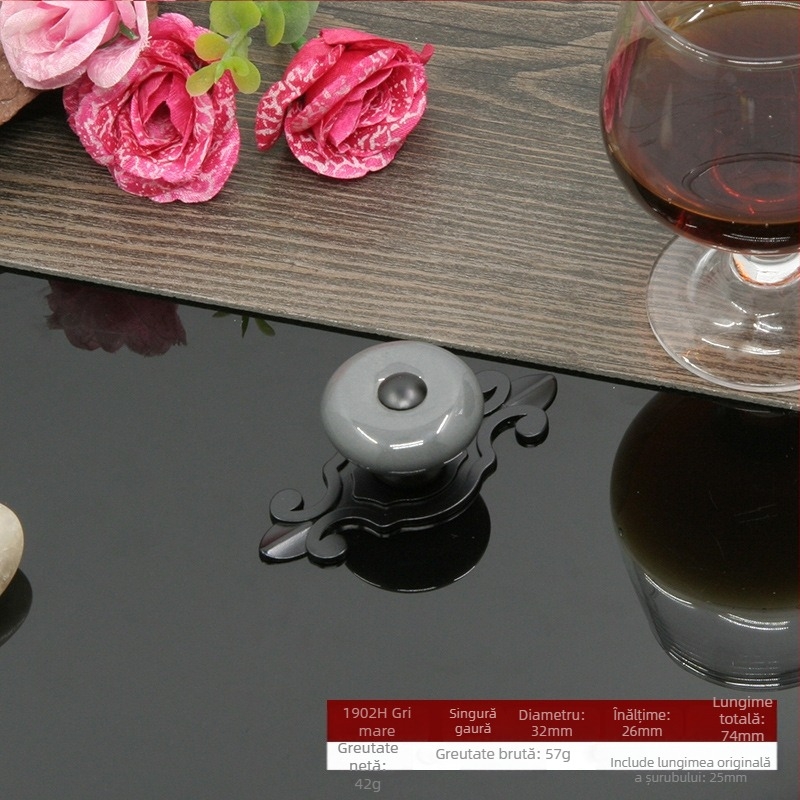 Maner circular ceramic pentru uși și sertare, cu bază, stil modern minimalist.