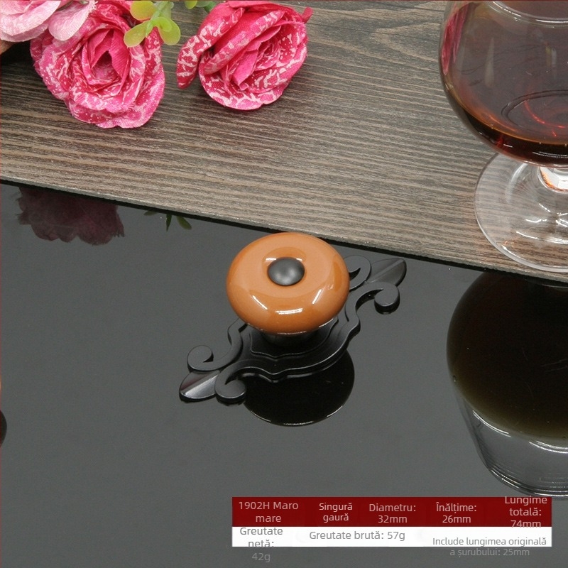 Maner circular ceramic pentru uși și sertare, cu bază, stil modern minimalist.