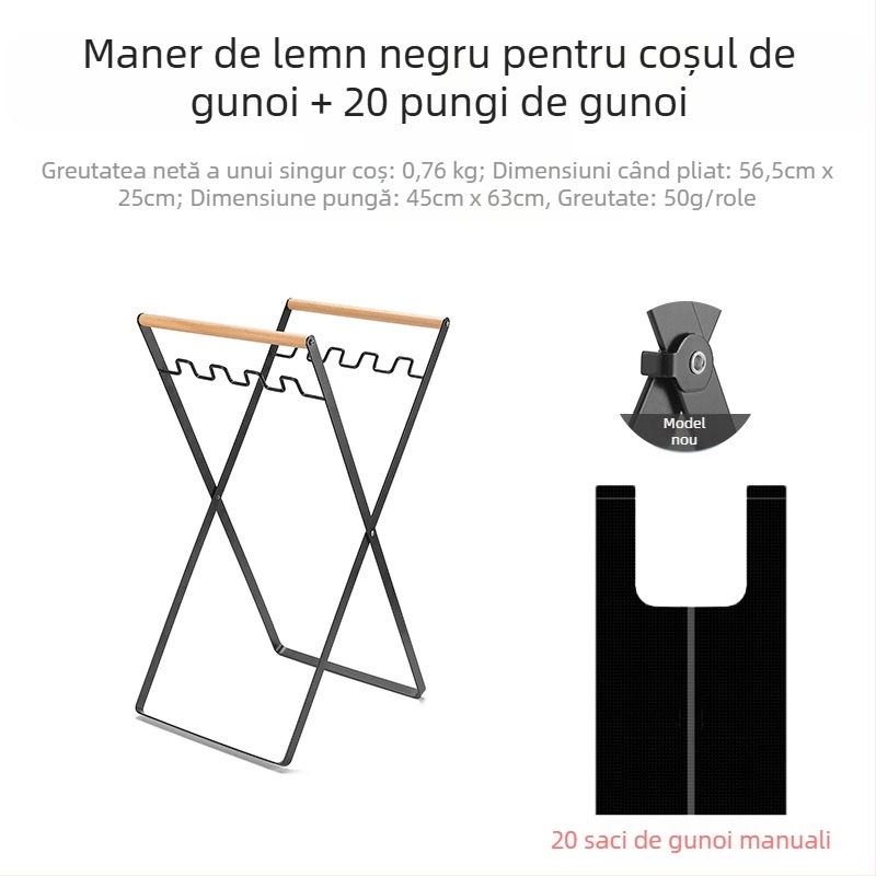 Stativ pliabil pentru gunoi pentru camping, cu suport pentru sacoșe de gunoi, 100% material plastic nou