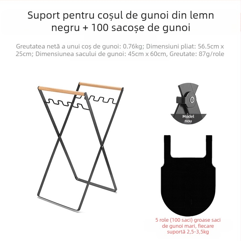 Stativ pliabil pentru gunoi pentru camping, cu suport pentru sacoșe de gunoi, 100% material plastic nou