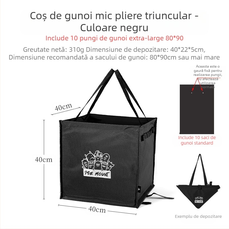 Stativ pliabil pentru gunoi pentru camping, cu suport pentru sacoșe de gunoi, 100% material plastic nou