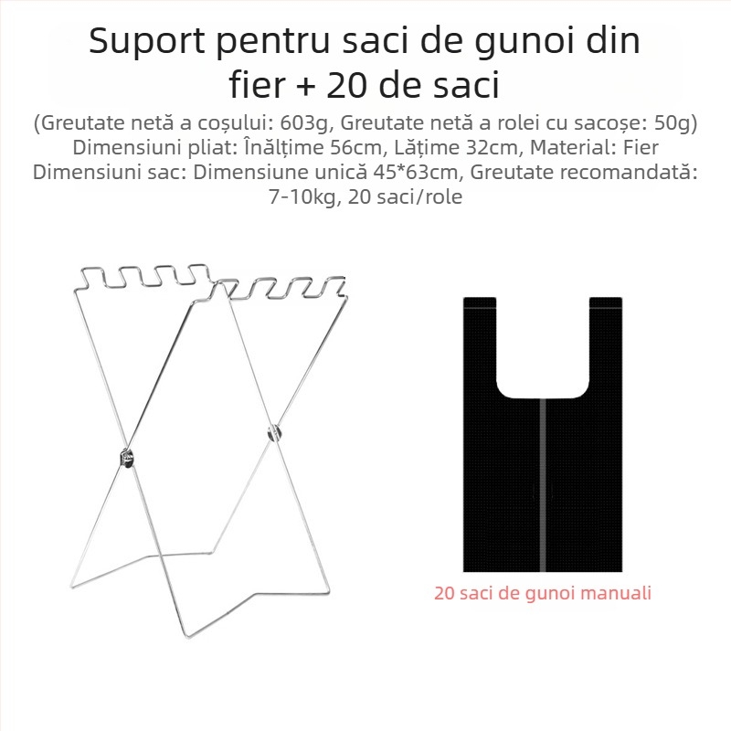 Stativ pliabil pentru gunoi pentru camping, cu suport pentru sacoșe de gunoi, 100% material plastic nou