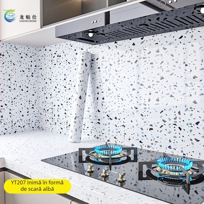 Autocolant autoadeziv pentru perete, PET, cu model marmură imitata, rezistent la ulei și la temperaturi înalte, decor de perete pentru bucătărie