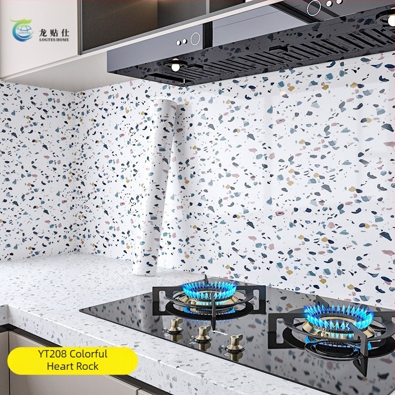 Autocolant autoadeziv pentru perete, PET, cu model marmură imitata, rezistent la ulei și la temperaturi înalte, decor de perete pentru bucătărie