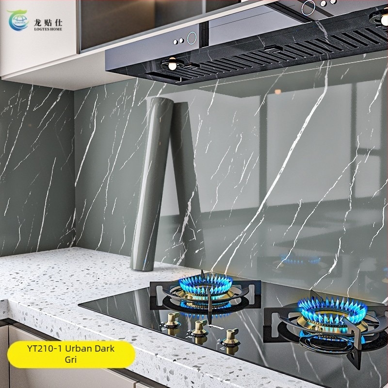 Autocolant autoadeziv pentru perete, PET, cu model marmură imitata, rezistent la ulei și la temperaturi înalte, decor de perete pentru bucătărie