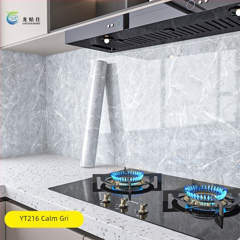 Autocolant autoadeziv pentru perete, PET, cu model marmură imitata, rezistent la ulei și la temperaturi înalte, decor de perete pentru bucătărie