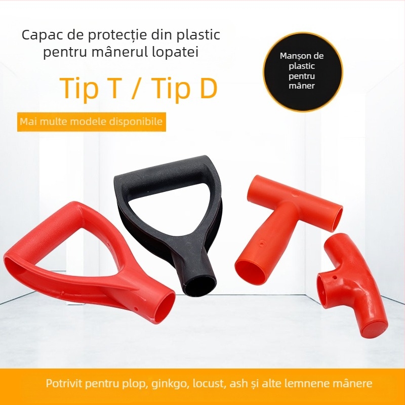 Mâner de lopată tip T/D, cap din plastic îngroșat și tijă din lemn, pentru unelte agricole