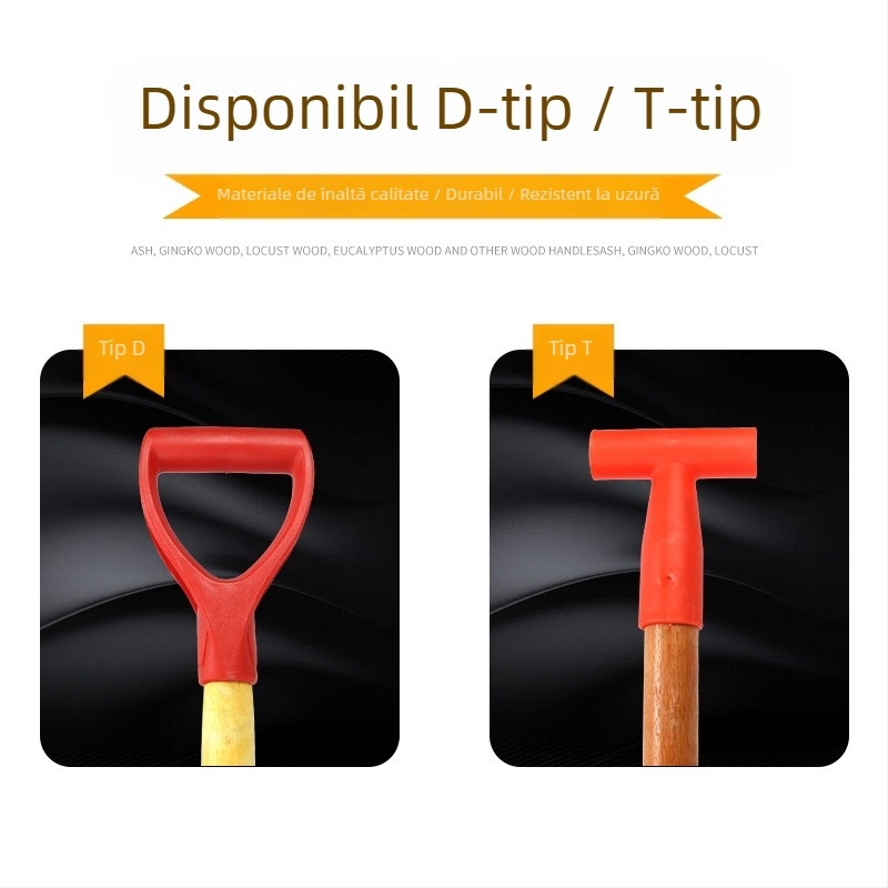 Mâner de lopată tip T/D, cap din plastic îngroșat și tijă din lemn, pentru unelte agricole