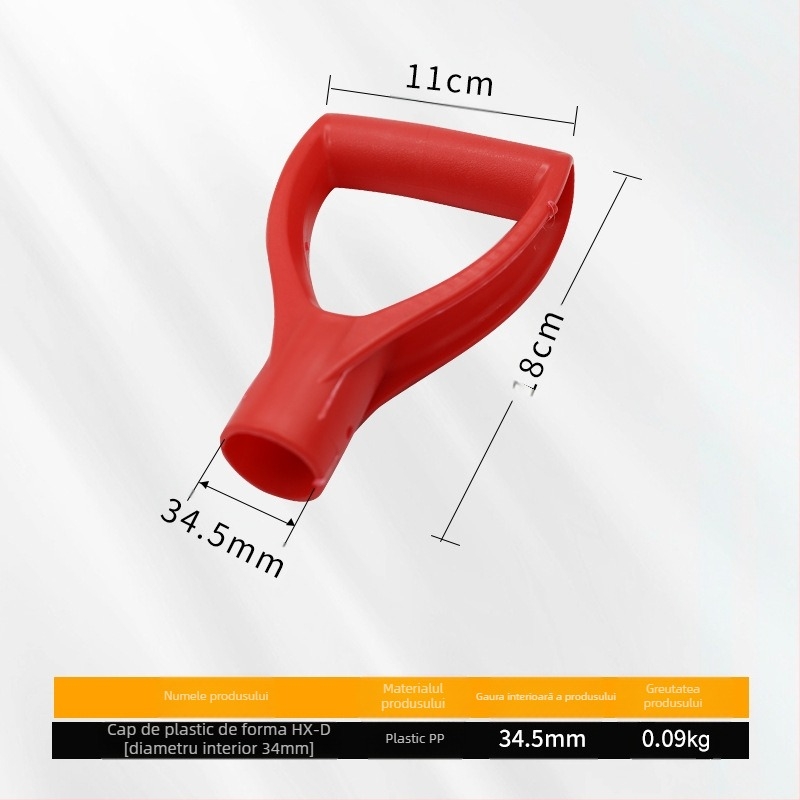 Mâner de lopată tip T/D, cap din plastic îngroșat și tijă din lemn, pentru unelte agricole