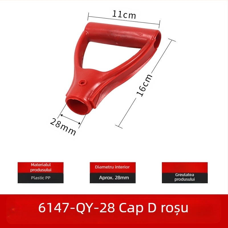 Mâner de lopată tip T/D, cap din plastic îngroșat și tijă din lemn, pentru unelte agricole