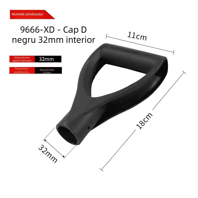 Mâner de lopată tip T/D, cap din plastic îngroșat și tijă din lemn, pentru unelte agricole