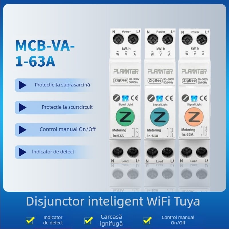 Întrerupător automat inteligent Wi‑Fi Bronte, seria PLVA1-63, joasă tensiune, întrerupător miniatural, control la distanță prin aplicație mobilă