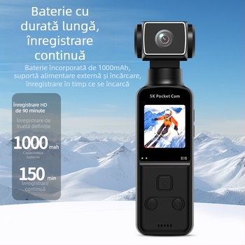 K1-5K cameră de acțiune de buzunar cu stabilizare, înregistrare 5K, ecran LCD, suport TF card, baterie 900mAh