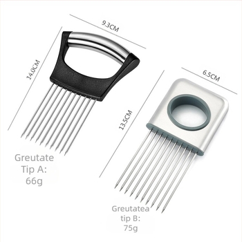 304 oțel inoxidabil + ABS — Suport pentru ceapă cu inserție — Unealtă de bucătărie multifuncțională pentru ceapă, fructe și legume; materiale: oțel inoxidabil + ABS; procesare personalizabilă și logo imprimat