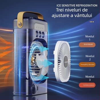 Ventilator de birou USB cu funcție de pulverizare și telecomandă, 3 palete, motor brushless, baterie încorporată 4000-6000mAh, alimentare USB, funcționare silențioasă ≤36 dB pentru circulația aerului