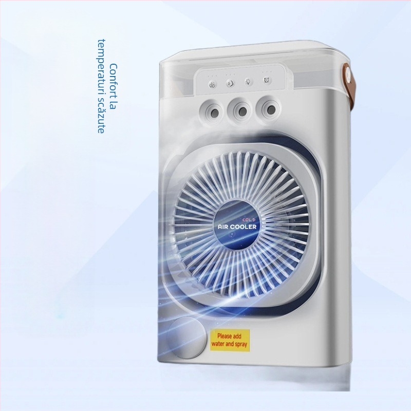 Ventilator de birou USB cu funcție de pulverizare și telecomandă, 3 palete, motor brushless, baterie încorporată 4000-6000mAh, alimentare USB, funcționare silențioasă ≤36 dB pentru circulația aerului