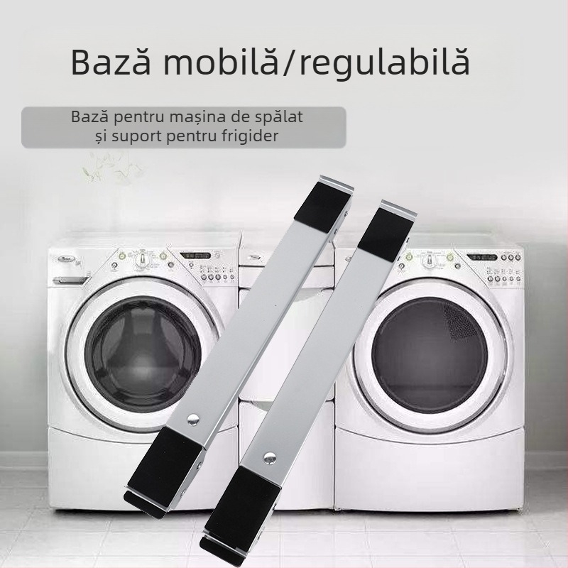 Bază universală pentru mașină de spălat și frigider, structură metalică rezistentă la rugină, antiderapantă, reglabilă și mobilă, fără montaj