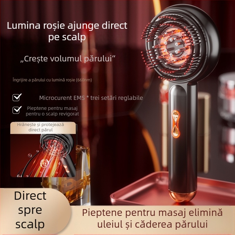 Pieptan masaj EMS electric multifuncțional pentru creșterea părului cu laser, masaj al scalpului, model HG01, compatibil universal, 3 trepte, lansat în 2025.