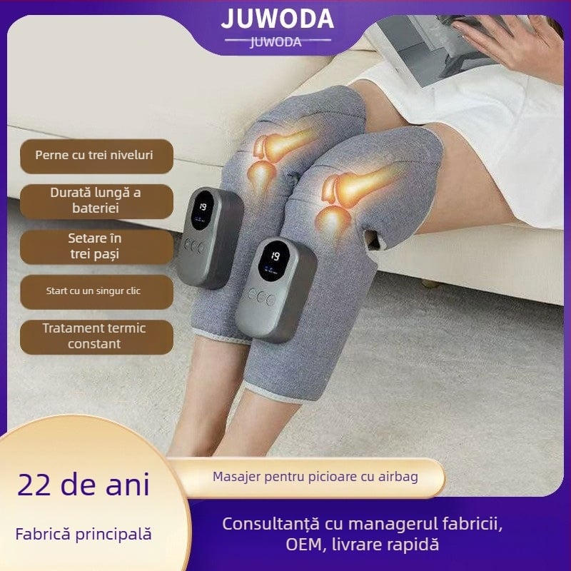 Masaj pentru genunchi cu încălzire și masaj cu airbag – Wireless, 5V, 10W, 30°C, 3 niveluri de control, CE certificat