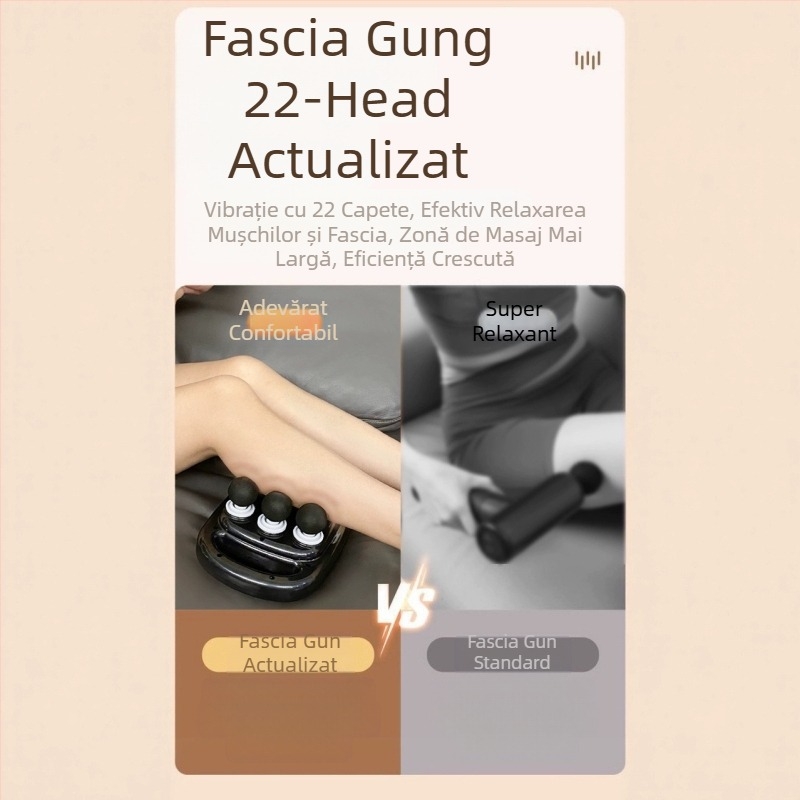 Masaj fascial cu 22 capete, motor cu peri, display LCD, 5+ viteze, baterie încorporată