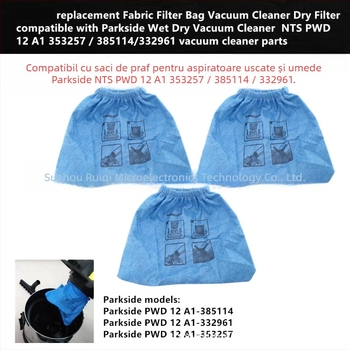 Sac de praf textil pentru aspirator Parkside NTS PWD 12 A1 353257 uscat și ud – Model 9642.03, 220V, 100W, utilizare casnică 51–100 m²
