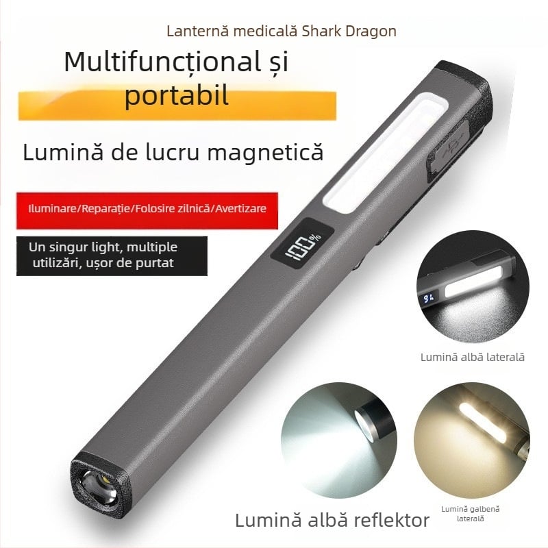 Lanternă LED mini cu trei LED-uri, magnetică, încărcare USB, 3W, 400mAh, lampă de lucru multifuncțională