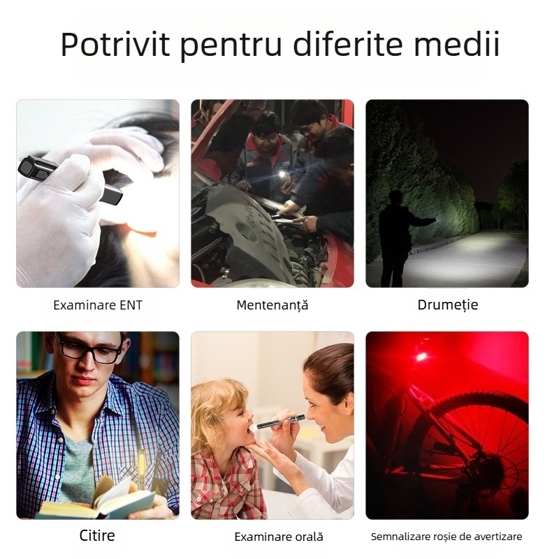 Lanternă LED mini cu trei LED-uri, magnetică, încărcare USB, 3W, 400mAh, lampă de lucru multifuncțională