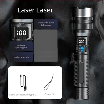 Lanternă LED cu alimentare manuală și zoom optic, 10W, 1800mAh, rază 500 m