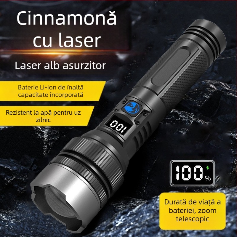 Lanternă LED cu alimentare manuală și zoom optic, 10W, 1800mAh, rază 500 m