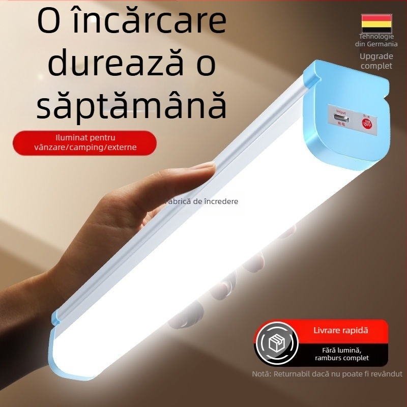 Lampa LED reîncărcabilă pentru camping, cu bază magnetică, reglabilă, întrerupător cu buton