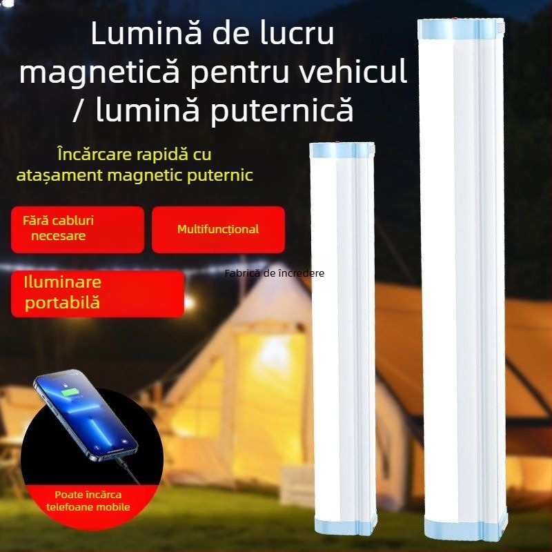 Lampa LED reîncărcabilă pentru camping, cu bază magnetică, reglabilă, întrerupător cu buton