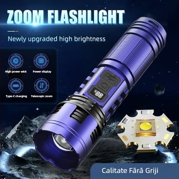 PIBINGO Wh-115b lanternă de mână cu focalizare telescopică, LED 10W, 500 lm, rază 200 m, baterie 18650, IP44