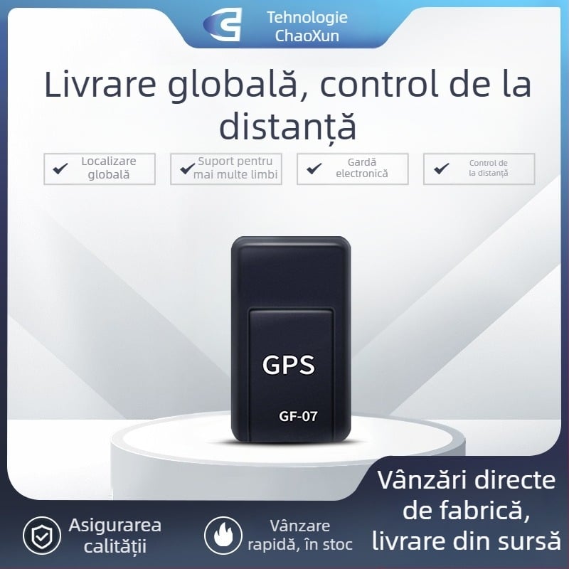 GF07 Localizator GPS pentru autovehicul, montaj fără instalare, antenă încorporată, precizie poziţionare 50 m, autonomie baterie 100 h, alimentare USB