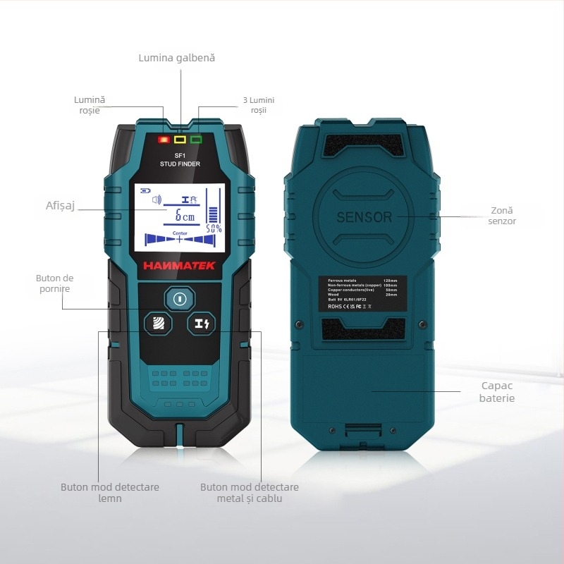 SF1 Detector de perete – Detectare metal de înaltă precizie pentru armături, cabluri, țevi metalice și lemn
