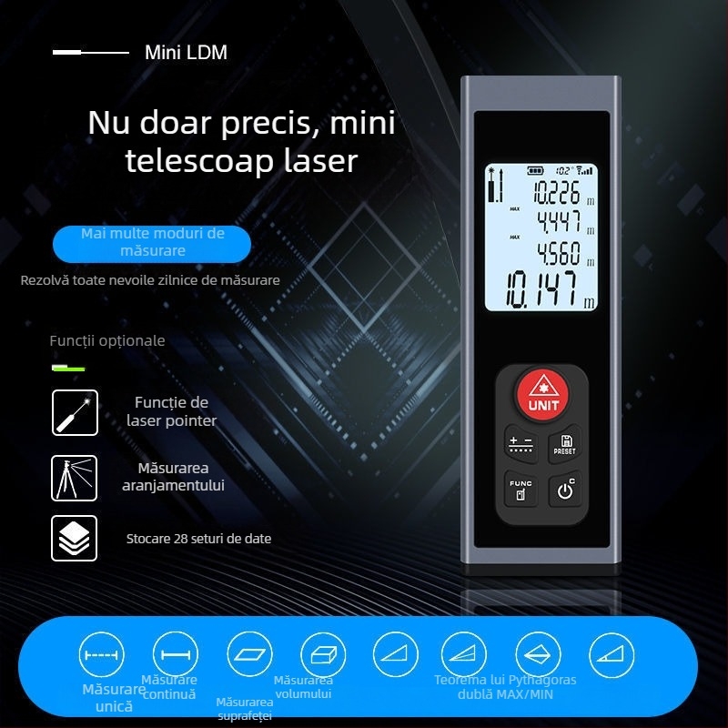 Mini dispozitiv de măsurare cu laser și riglă digitală, reîncărcabil, măsurare infraroșu, precizie înaltă.