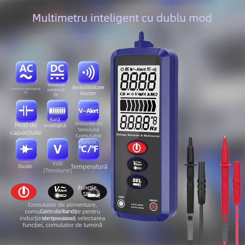 Multimetru inteligent cu dublu mod – mini tester de tensiune, multifuncțional, protecție împotriva arderii, măsurător digital automat