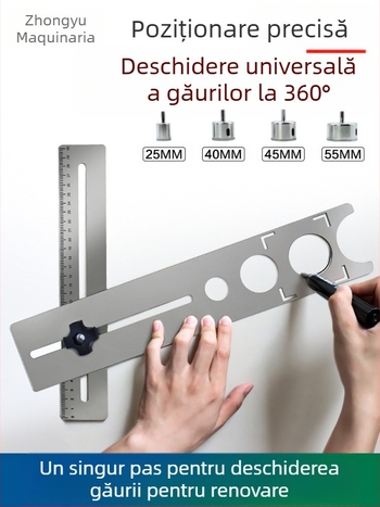 Locator de găuri pentru plăci și unealtă de perforare — Unelte multifuncționale reglabile pentru deschiderea găurilor (sticlă)