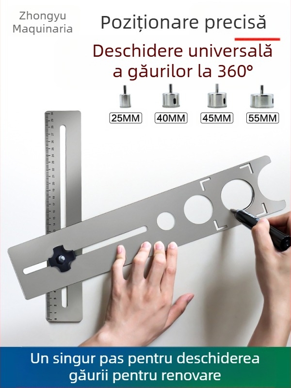 Locator de găuri pentru plăci și unealtă de perforare — Unelte multifuncționale reglabile pentru deschiderea găurilor (sticlă)